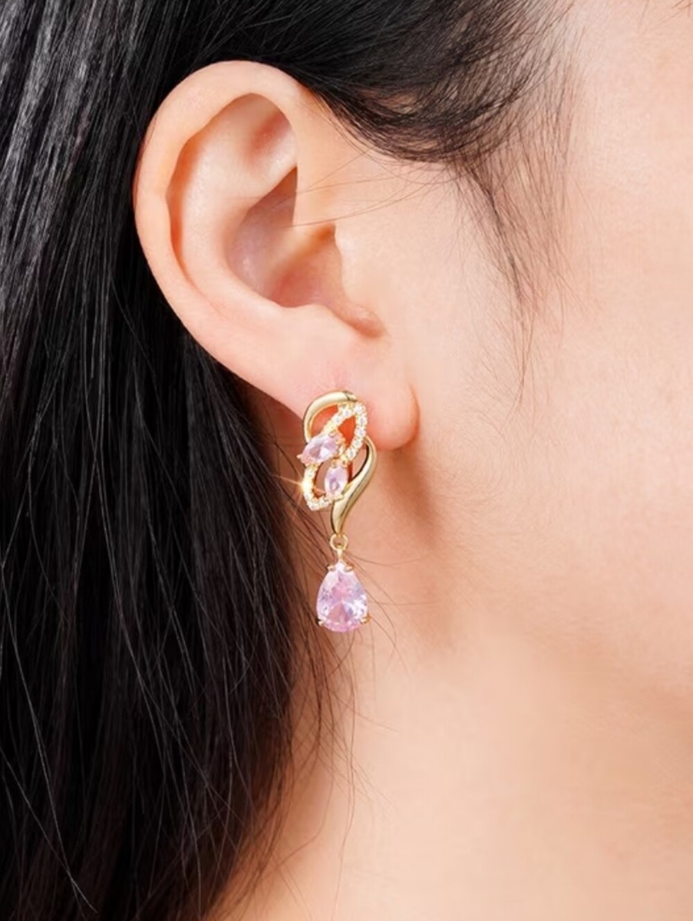 1 Carat Moissanote Pure Silver Droplet Shaped Pink Earrings. 1.38" H GRA/NWT.